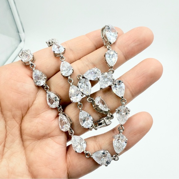 Rhodium-Plated Cubic Zirconia Necklace Earring Sets - Picture 1 of 11